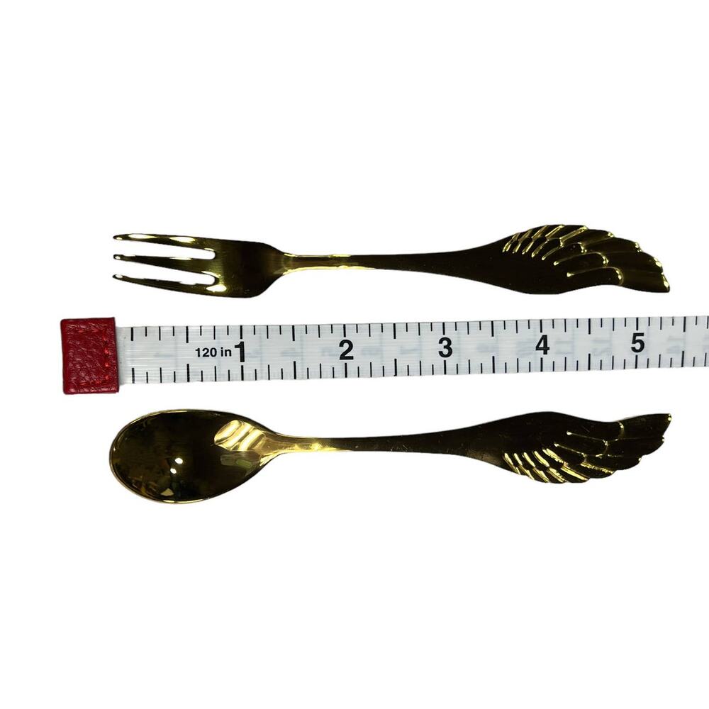 Angel Wings Children's Fork & Spoon Cutlery Gift Set Stainless Steel Gold Plated - Picture 13 of 14